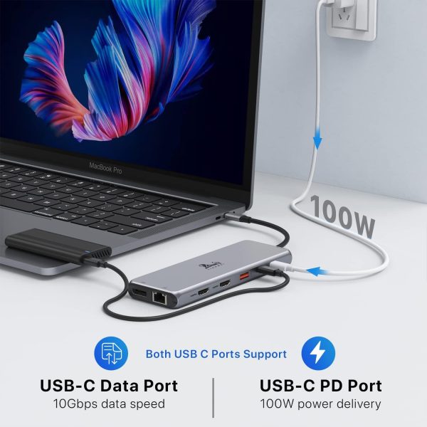 13 in 1 USB C Docking Station - Dual Monitor, Triple Display, 8 USB C/A Ports, Ethernet, Audio - For MacBook, Dell, HP, Lenovo, Surface - Image 5