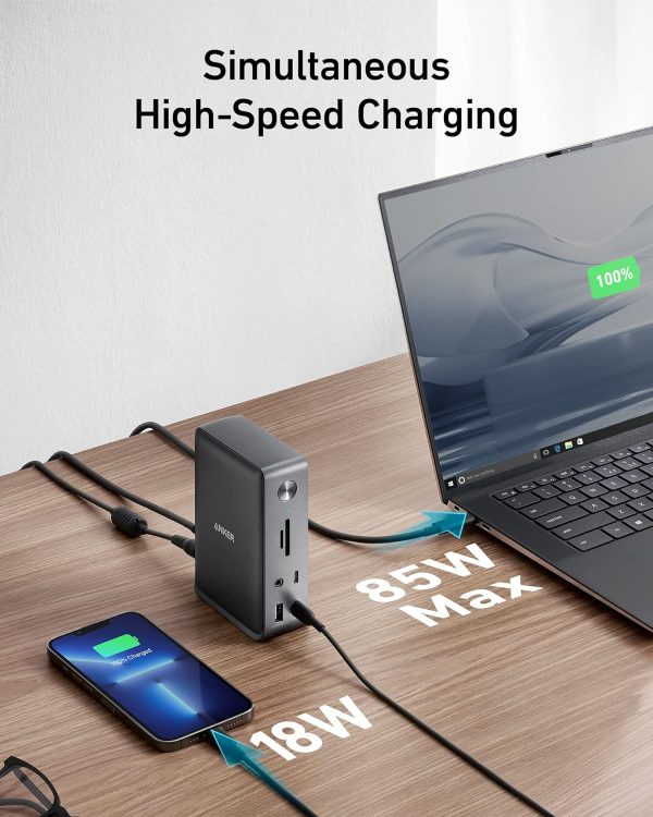 Anker Docking Station, Anker 575 USB-C Docking Station (13-in-1), Triple Display, 4K HDMI, 10 Gbps USB-C and 5 Gbps USB-A Data, 85W Charging for Laptop, 18W Charging for Phone, Ethernet, Audio, SD 3.0 - Image 4