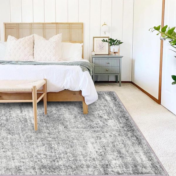 Area Rug 4x6 Washable Rug Gray Vintage Rug Traditional Floor Cover Foldable Thin Rug Retro Accent Rug Indoor Distressed Non Slip Carpet Floral Print Mat Bedroom Living Room Bathroom - Image 2