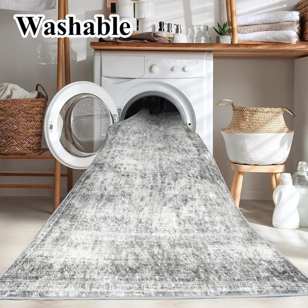 Area Rug 4x6 Washable Rug Gray Vintage Rug Traditional Floor Cover Foldable Thin Rug Retro Accent Rug Indoor Distressed Non Slip Carpet Floral Print Mat Bedroom Living Room Bathroom - Image 3