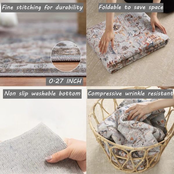 Area Rug 4x6 Washable Rug Gray Vintage Rug Traditional Floor Cover Foldable Thin Rug Retro Accent Rug Indoor Distressed Non Slip Carpet Floral Print Mat Bedroom Living Room Bathroom - Image 5