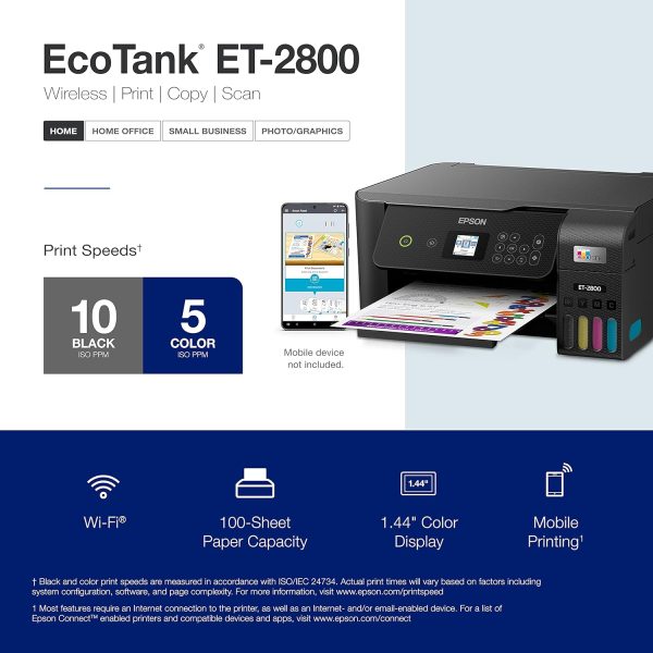 Epson EcoTank ET-2800 Wireless Color All-in-One Cartridge-Free Supertank Printer with Scan and Copy â€“ The Ideal Basic Home Printer - Black, Medium - Image 4