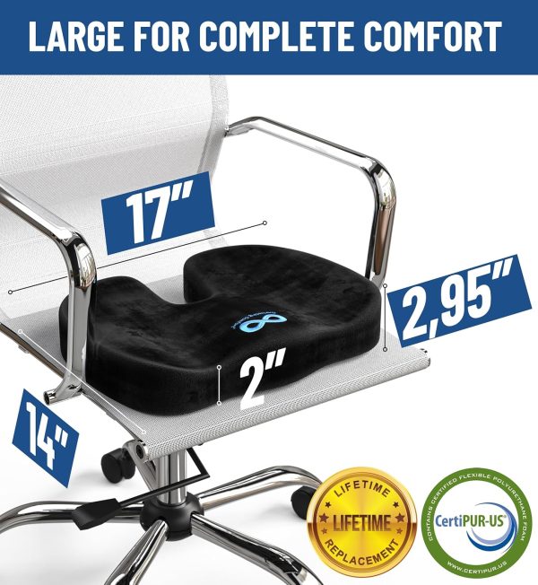 Everlasting Comfort Doctor Recommended Memory Foam Seat Cushions for Office Chairs - HSA FSA Eligible Tailbone Pain Relief Cushion, Sciatica & Back Support, Office Chair Cushion & Car Seat Cushion - Image 4