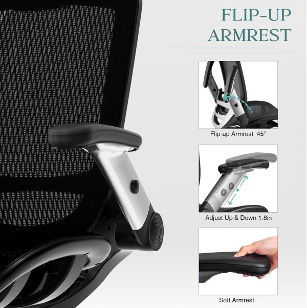 GABRYLLY Ergonomic Office Chair, High Back Home Desk Chair with Headrest, Flip-Up Arms, 90-120° Tilt Lock and Wide Cushion, Big and Tall Mesh Chairs for Man Woman, Black Task Chair - Image 2