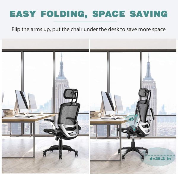GABRYLLY Ergonomic Office Chair, High Back Home Desk Chair with Headrest, Flip-Up Arms, 90-120° Tilt Lock and Wide Cushion, Big and Tall Mesh Chairs for Man Woman, Black Task Chair - Image 3