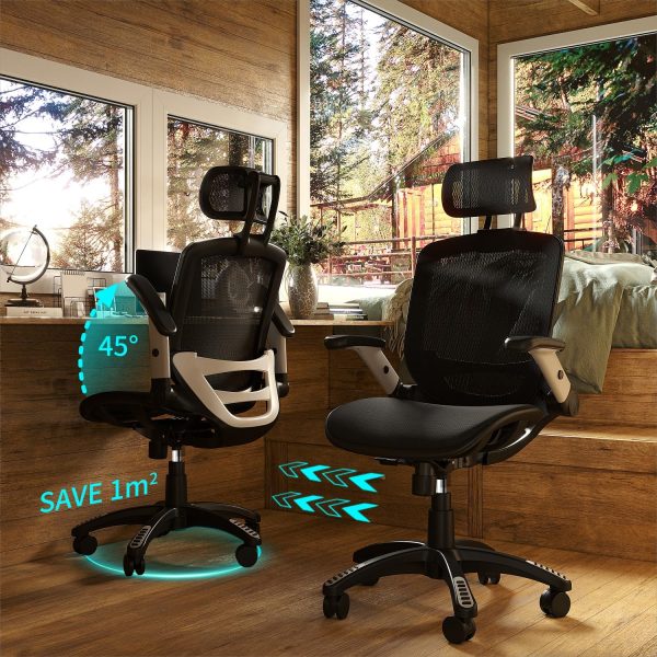 GABRYLLY Ergonomic Office Chair, High Back Home Desk Chair with Headrest, Flip-Up Arms, 90-120° Tilt Lock and Wide Cushion, Big and Tall Mesh Chairs for Man Woman, Black Task Chair - Image 9