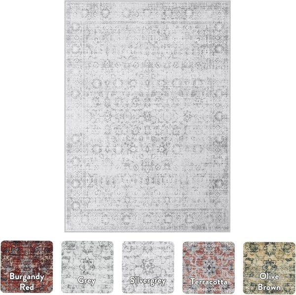 LIVEBOX Washable Area Rug 8x10 Large Boho Living Room Rug Vintage Grey Rug for Bedroom, Non-Slip Retro Floral Carpet Print Distressed Accent Rug for Dining Room Guest Room Office - Image 2
