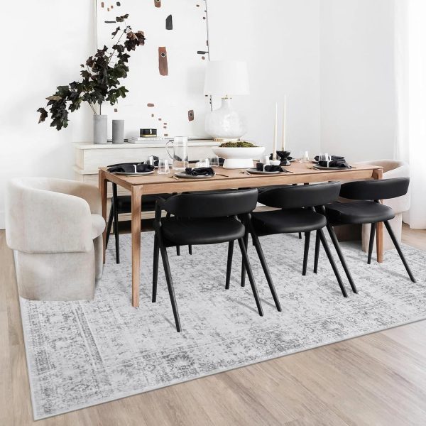 LIVEBOX Washable Area Rug 8x10 Large Boho Living Room Rug Vintage Grey Rug for Bedroom, Non-Slip Retro Floral Carpet Print Distressed Accent Rug for Dining Room Guest Room Office - Image 7