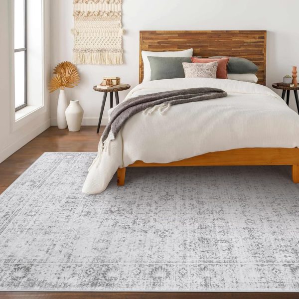 LIVEBOX Washable Area Rug 8x10 Large Boho Living Room Rug Vintage Grey Rug for Bedroom, Non-Slip Retro Floral Carpet Print Distressed Accent Rug for Dining Room Guest Room Office - Image 8