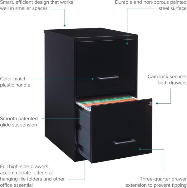 Lorell 14341 18 Deep 2-Drawer File Cabinet, Black - Image 6