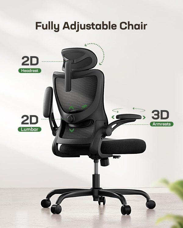 Marsail Ergonomic Office Chair: Office Computer Desk Chair with High Back Mesh and Adjustable Lumbar Support Rolling Work Swivel Task Chairs with Wheel 3D Armrests and Headrest - Image 2