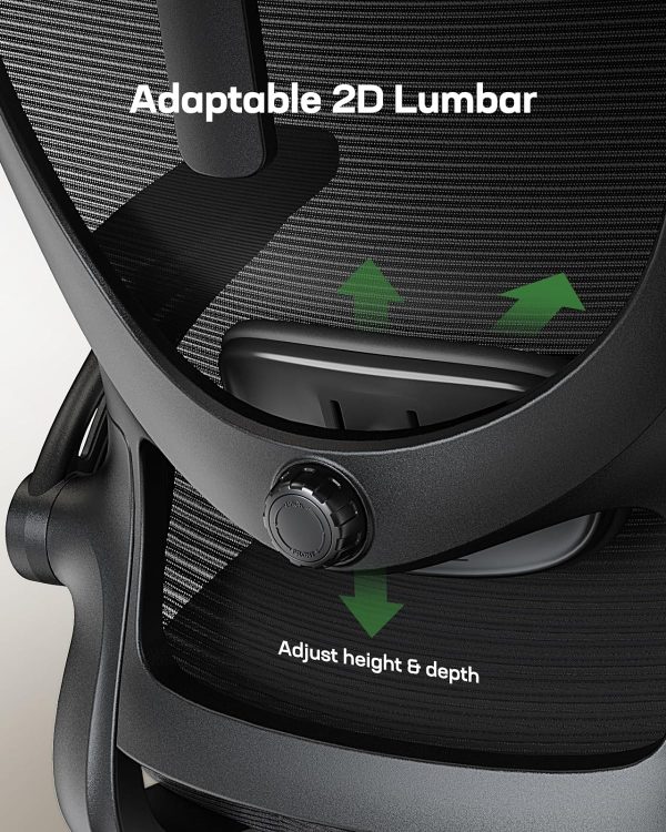 Marsail Ergonomic Office Chair: Office Computer Desk Chair with High Back Mesh and Adjustable Lumbar Support Rolling Work Swivel Task Chairs with Wheel 3D Armrests and Headrest - Image 3