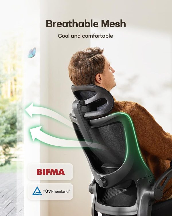 Marsail Ergonomic Office Chair: Office Computer Desk Chair with High Back Mesh and Adjustable Lumbar Support Rolling Work Swivel Task Chairs with Wheel 3D Armrests and Headrest - Image 4