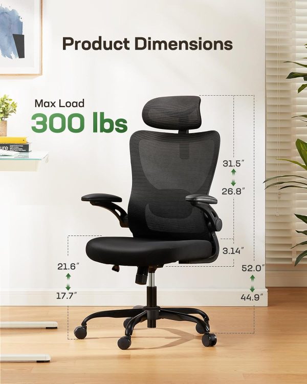 Marsail Ergonomic Office Chair: Office Computer Desk Chair with High Back Mesh and Adjustable Lumbar Support Rolling Work Swivel Task Chairs with Wheel 3D Armrests and Headrest - Image 8
