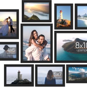 upsimples 10 Pack Picture Frames Set, Gallery Wall Frame Set for Wall Mounting or Tabletop Display, Multi Sizes Including 8x10, 5x7, 4x6 Family Photo Collage Frames for Wall Decor, Black