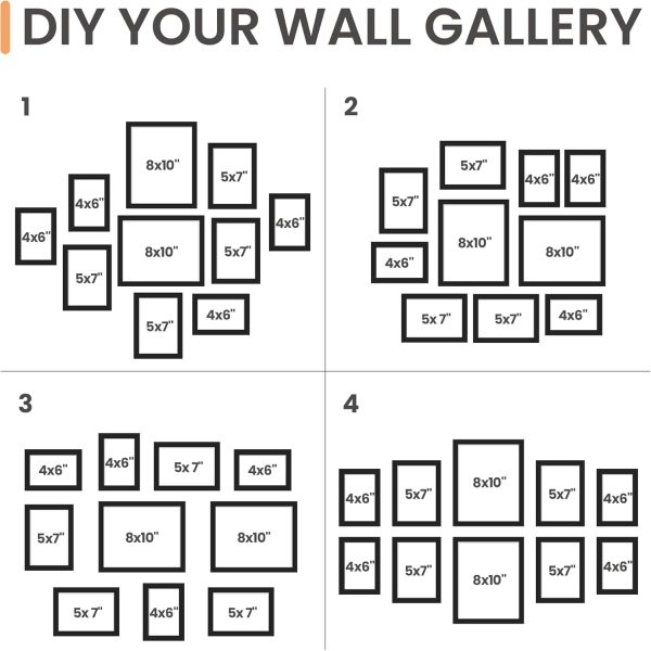 upsimples 10 Pack Picture Frames Set, Gallery Wall Frame Set for Wall Mounting or Tabletop Display, Multi Sizes Including 8x10, 5x7, 4x6 Family Photo Collage Frames for Wall Decor, Black - Image 2