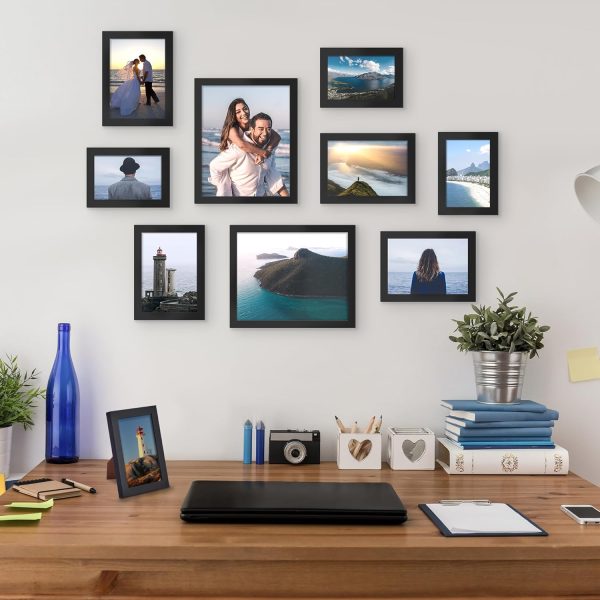 upsimples 10 Pack Picture Frames Set, Gallery Wall Frame Set for Wall Mounting or Tabletop Display, Multi Sizes Including 8x10, 5x7, 4x6 Family Photo Collage Frames for Wall Decor, Black - Image 3