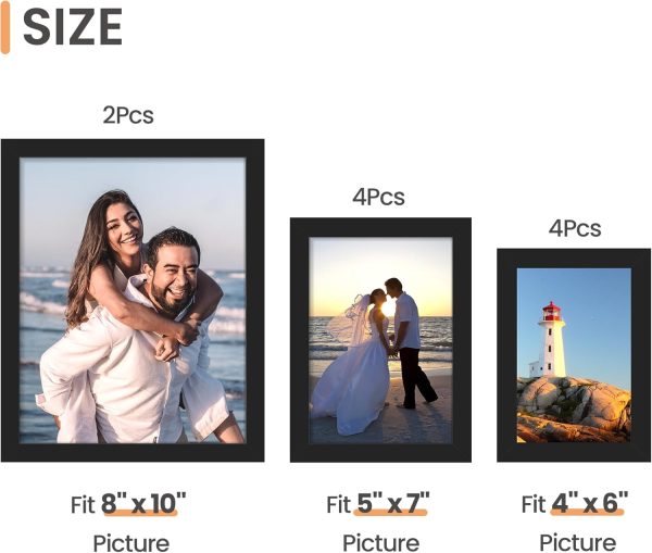 upsimples 10 Pack Picture Frames Set, Gallery Wall Frame Set for Wall Mounting or Tabletop Display, Multi Sizes Including 8x10, 5x7, 4x6 Family Photo Collage Frames for Wall Decor, Black - Image 7